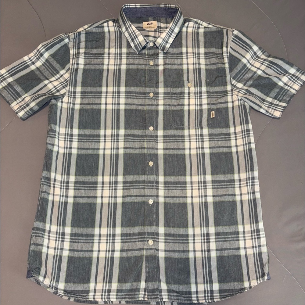 Vans Short Sleeve Plaid Button-Up Shirt - Blue & White